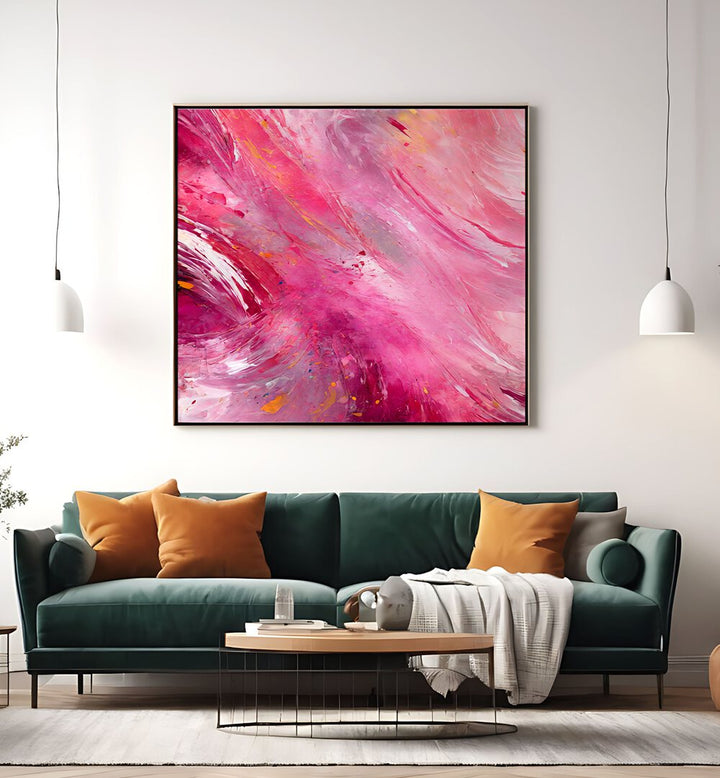VIBRANT ABSTRACT WITH BOLD PINK, ABSTRACT PAINTINGS brighten your space with rich colors and dynamic shapes.