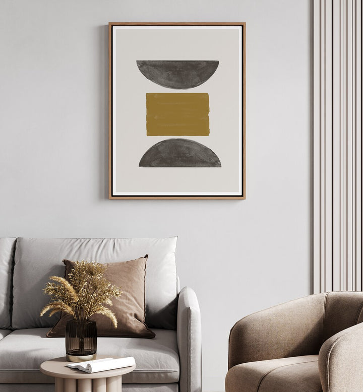 Stylish living room featuring NEW OBJECTS NO.3, GEOMETRIC ART PRINTS, enhancing modern decor with geometric designs.
