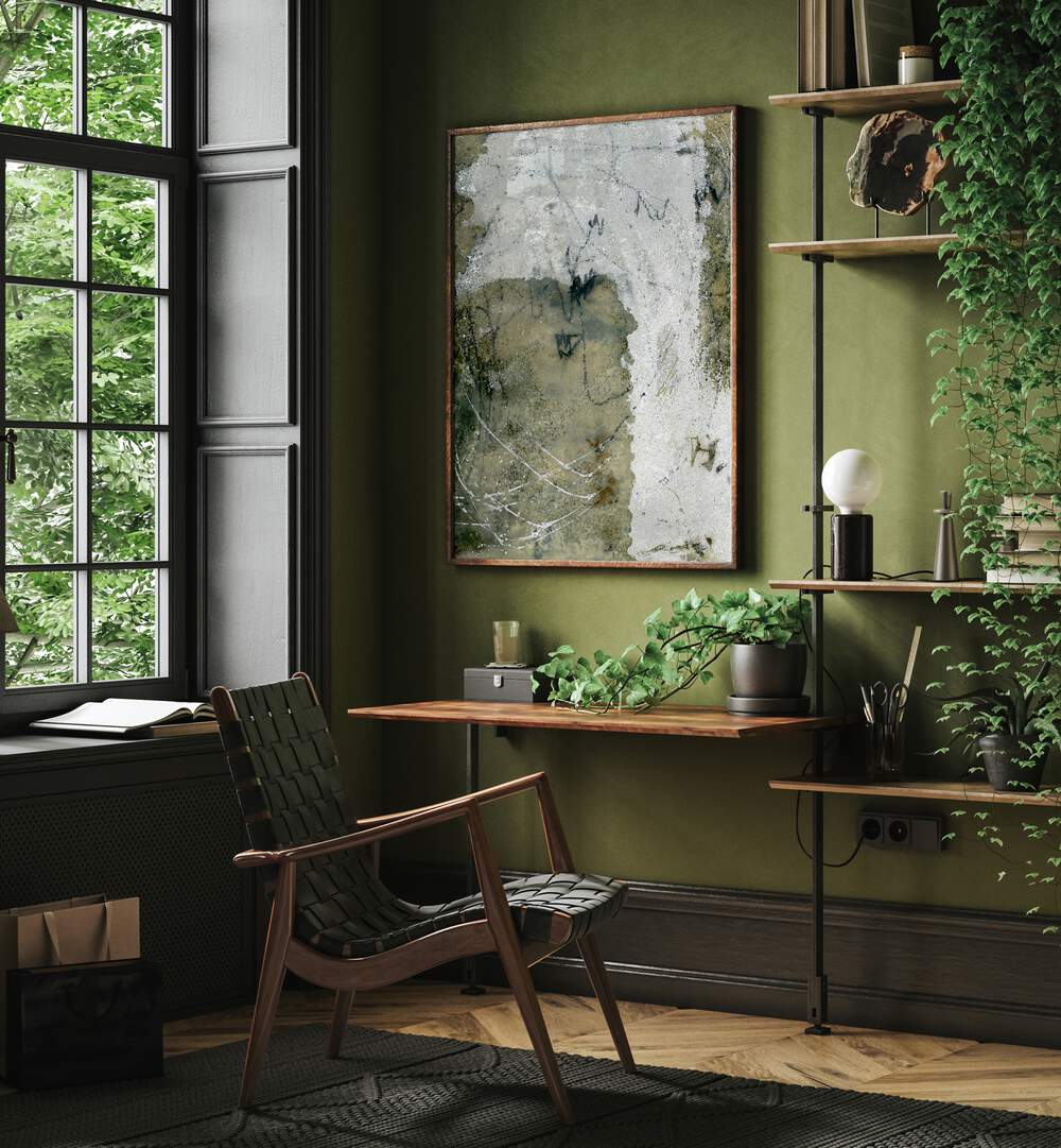 Elegant room showcasing LAYERS AND MARKS III, ABSTRACT PAINTINGS, perfect for creative spaces and artistic inspiration.
