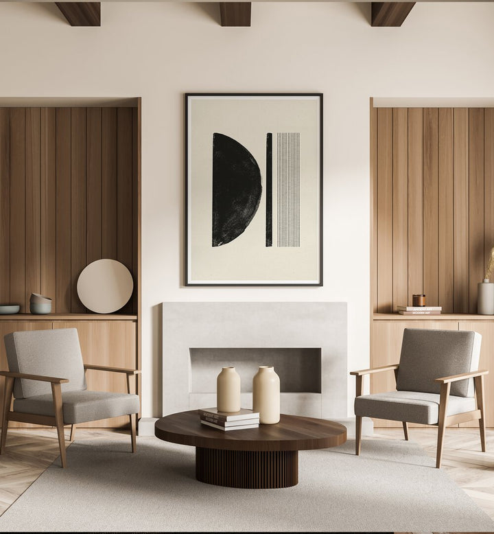 Stylish living room featuring ZEN NR3, GEOMETRIC ART PRINTS, enhancing modern decor with elegant geometric shapes.