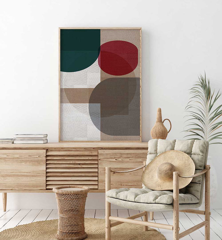 Stunning WOVEN BLUE GREEN RED II, GEOMETRIC ART PRINTS brighten modern interiors with vibrant colors and bold shapes.