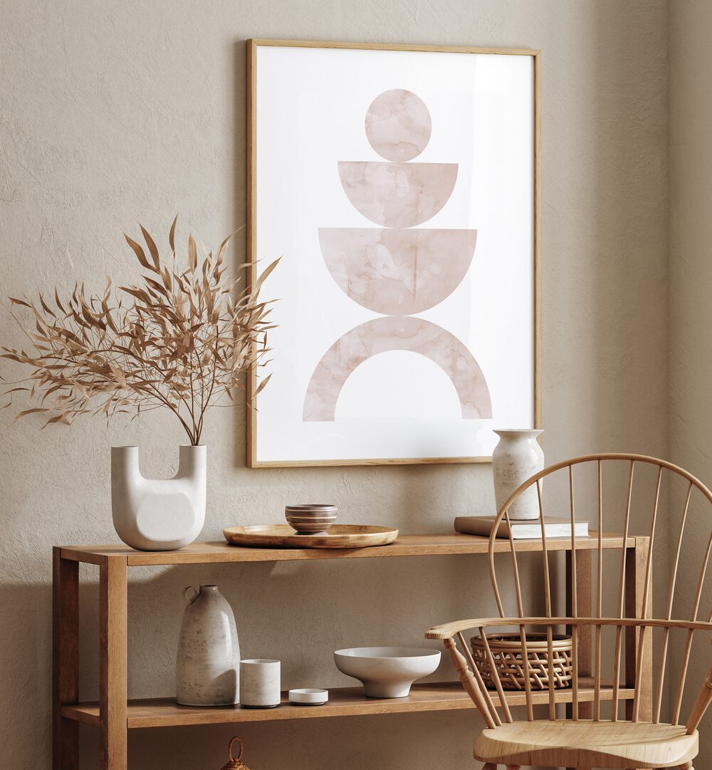 Stylish interior featuring WATERCOLORS V, BOHO ART PAINTINGS with vibrant watercolor circles for modern decor.