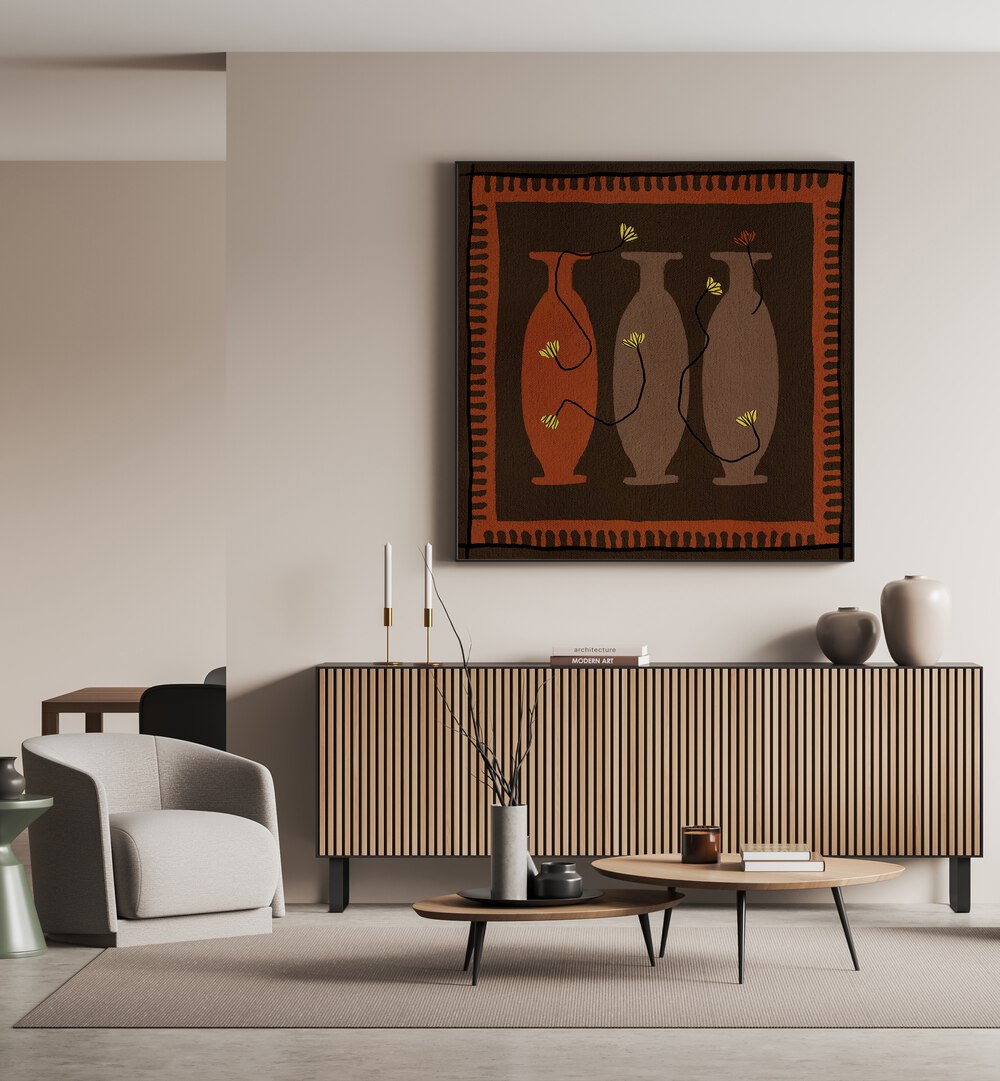 Modern interior featuring OUT OF VASE BLOOMS V, KITCHEN POSTERS, showcasing stunning floral art in a stylish setting.