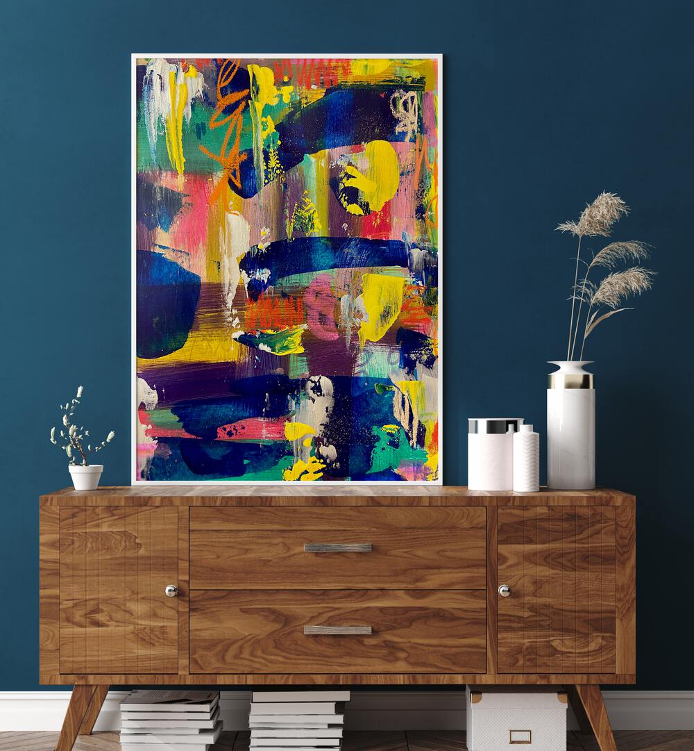 Colorful DAY V, ABSTRACT PAINTINGS enhance modern interiors, bringing creativity and emotion to your space.