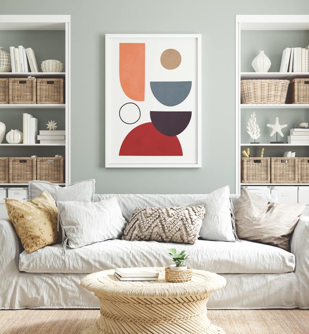 Modern living room featuring the EXPRESSIVE VIII, GEOMETRIC ART PRINTS, enhancing creativity and style in any space.
