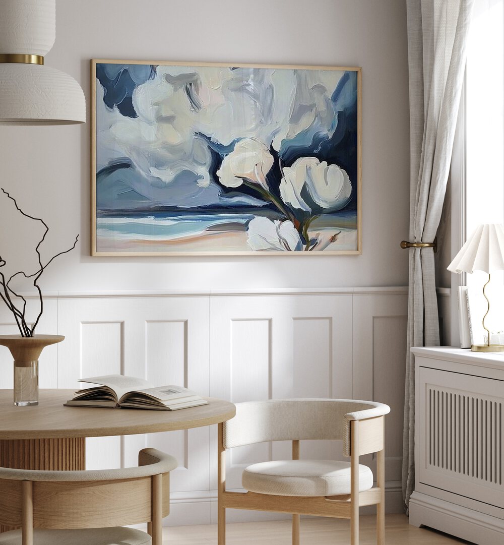 Stunning WHITE FLOWERS ON THE BEACH artwork adds tranquility to your space, capturing nature's delicate beauty.