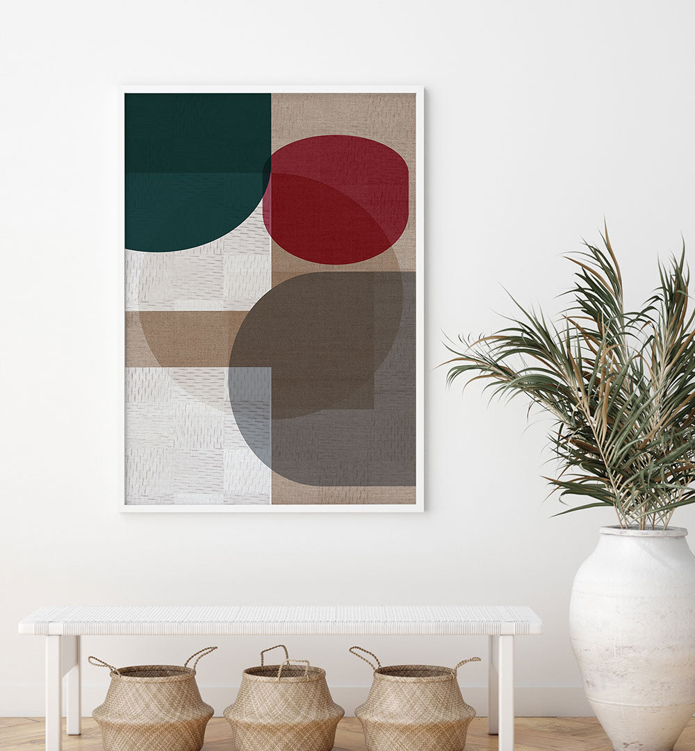 Transform your decor with WOVEN BLUE GREEN RED II, GEOMETRIC ART PRINTS showcasing vibrant colors and bold shapes.