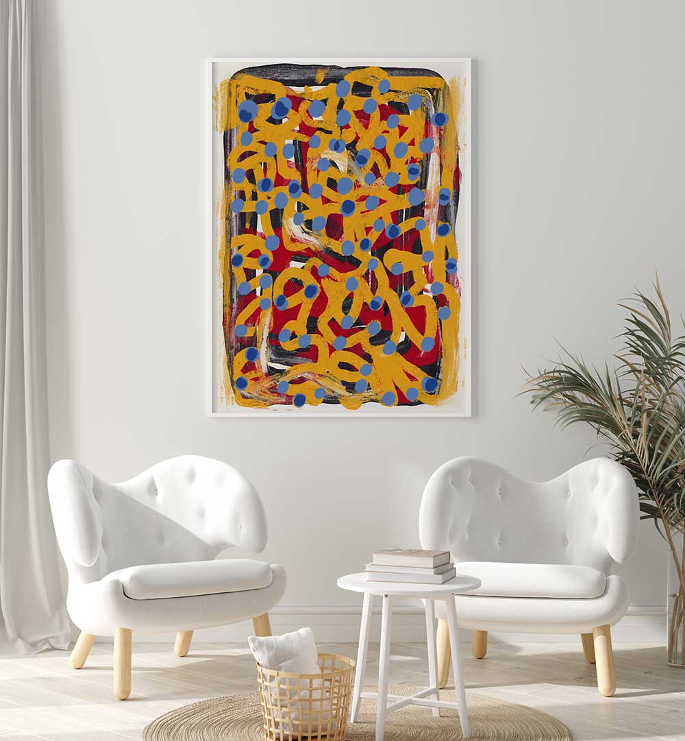 YELLOW DOTTED BLUE, ABSTRACT PAINTINGS