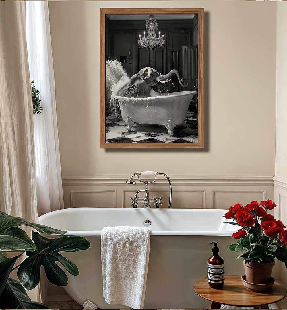 BIG ELEPHANT SPLASH , BATHROOM ART PRINTS