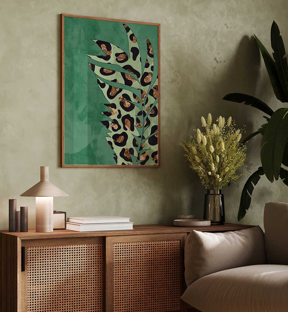 GREEN LEOPARD PRINT PALM LEAF , FASHION POSTERS