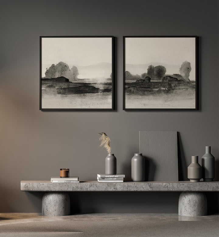 BLACK CLOUDS SET , SET OF 2 PAINTINGS