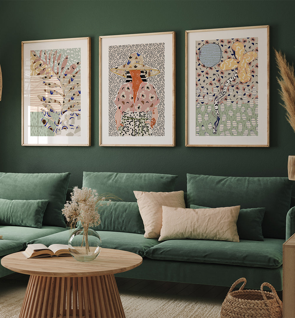 MINT WALL SUITE , SET OF 3 PAINTINGS