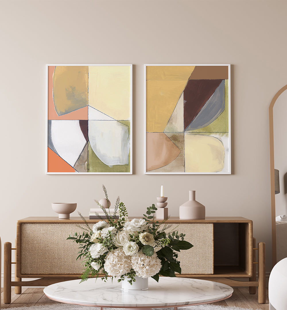 AMBER GEOMETRY , SET OF 2 PAINTINGS