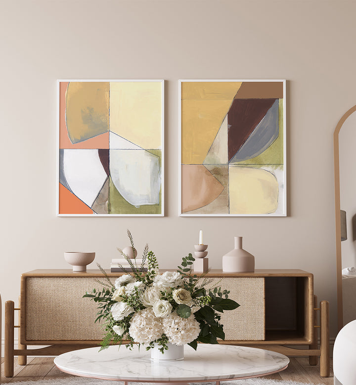 AMBER GEOMETRY , SET OF 2 PAINTINGS