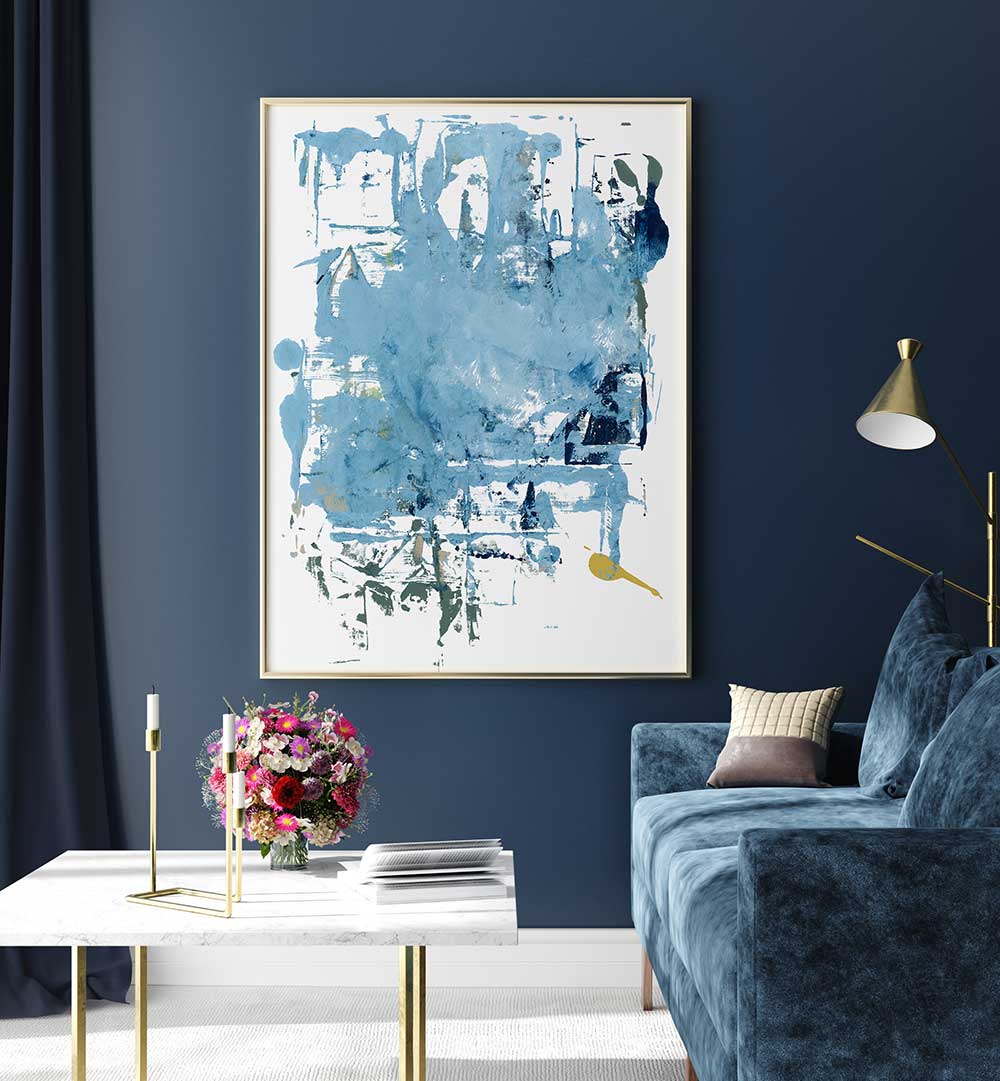 Elevate your space with ABSTRACT BLUE SCRAPES I, captivating abstract paintings in vibrant blue tones.