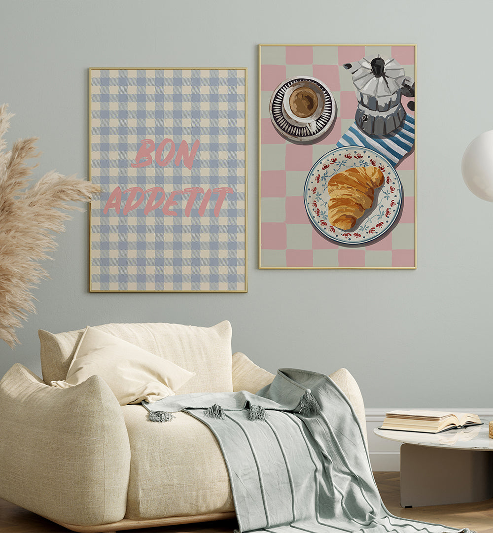 CROISSANT & COFFEE , SET OF 2 PAINTINGS