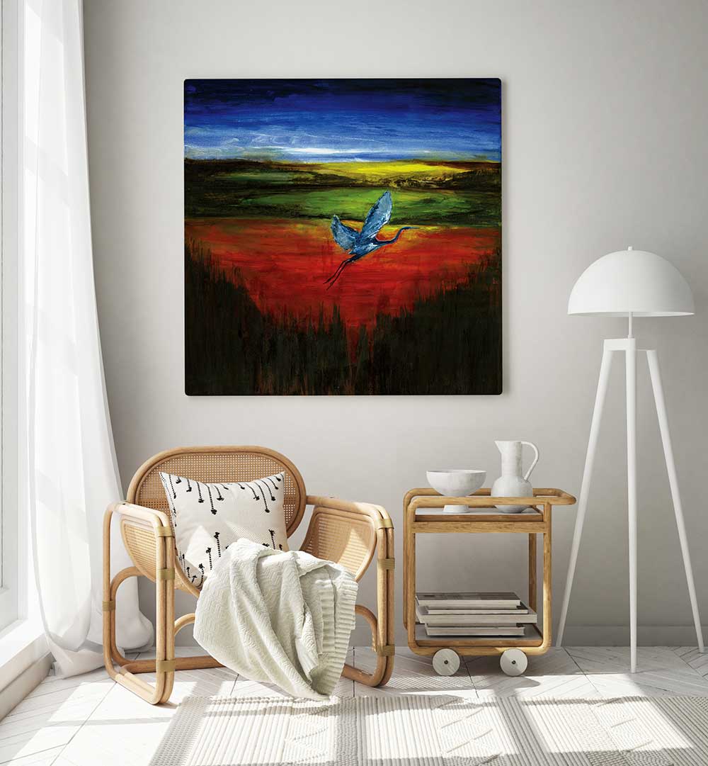 HERON SUN AND WATER , ANIMAL PAINTINGS