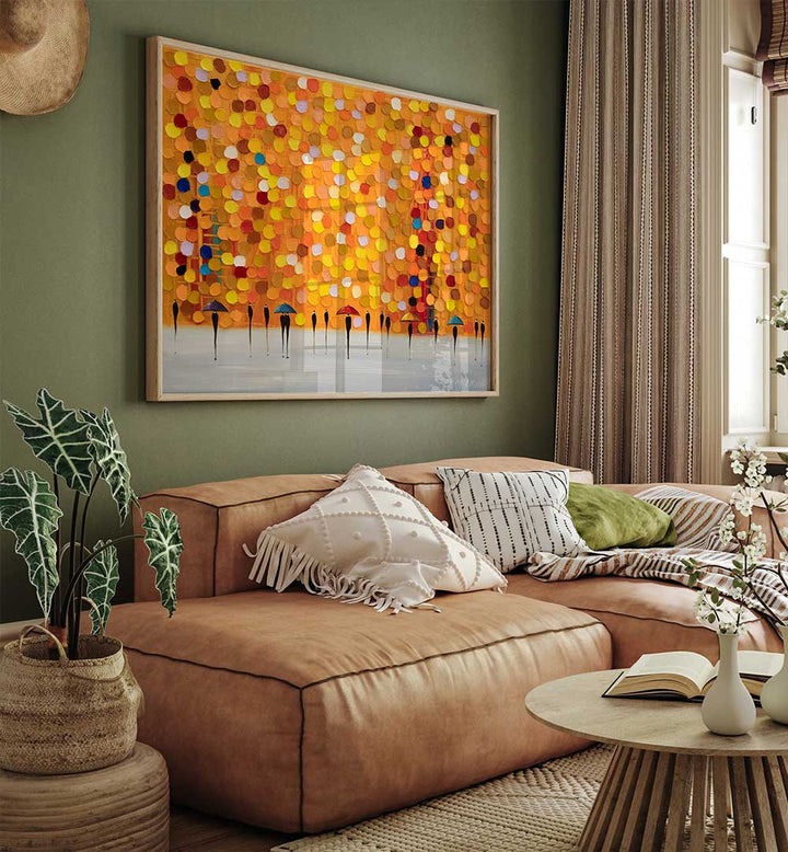 6 UMBRELLAS AT SUNSET , MODERN IMPRESSIONISM PAINTINGS