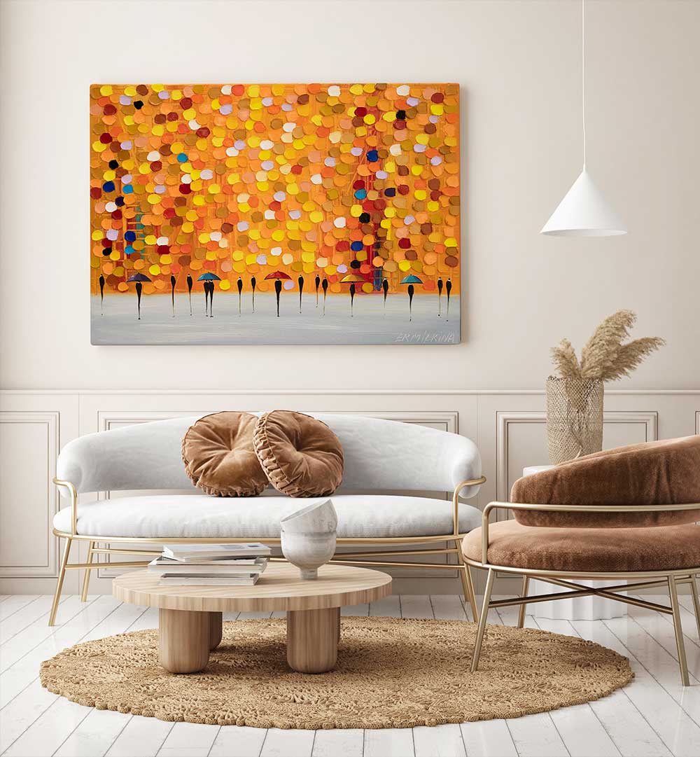 6 UMBRELLAS AT SUNSET , MODERN IMPRESSIONISM PAINTINGS