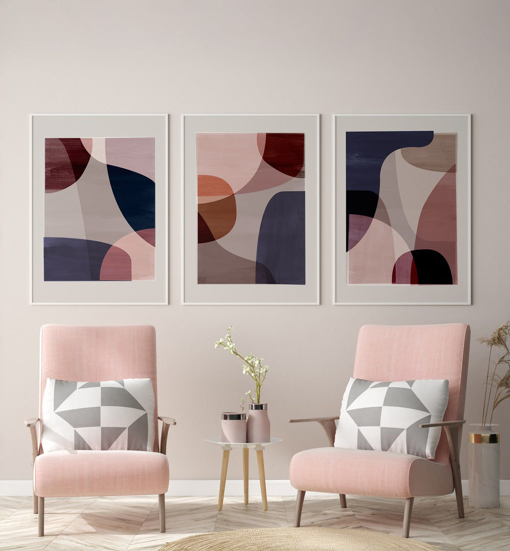 ABSTRACT HARMONY SET, SET OF 3 PAINTINGS
