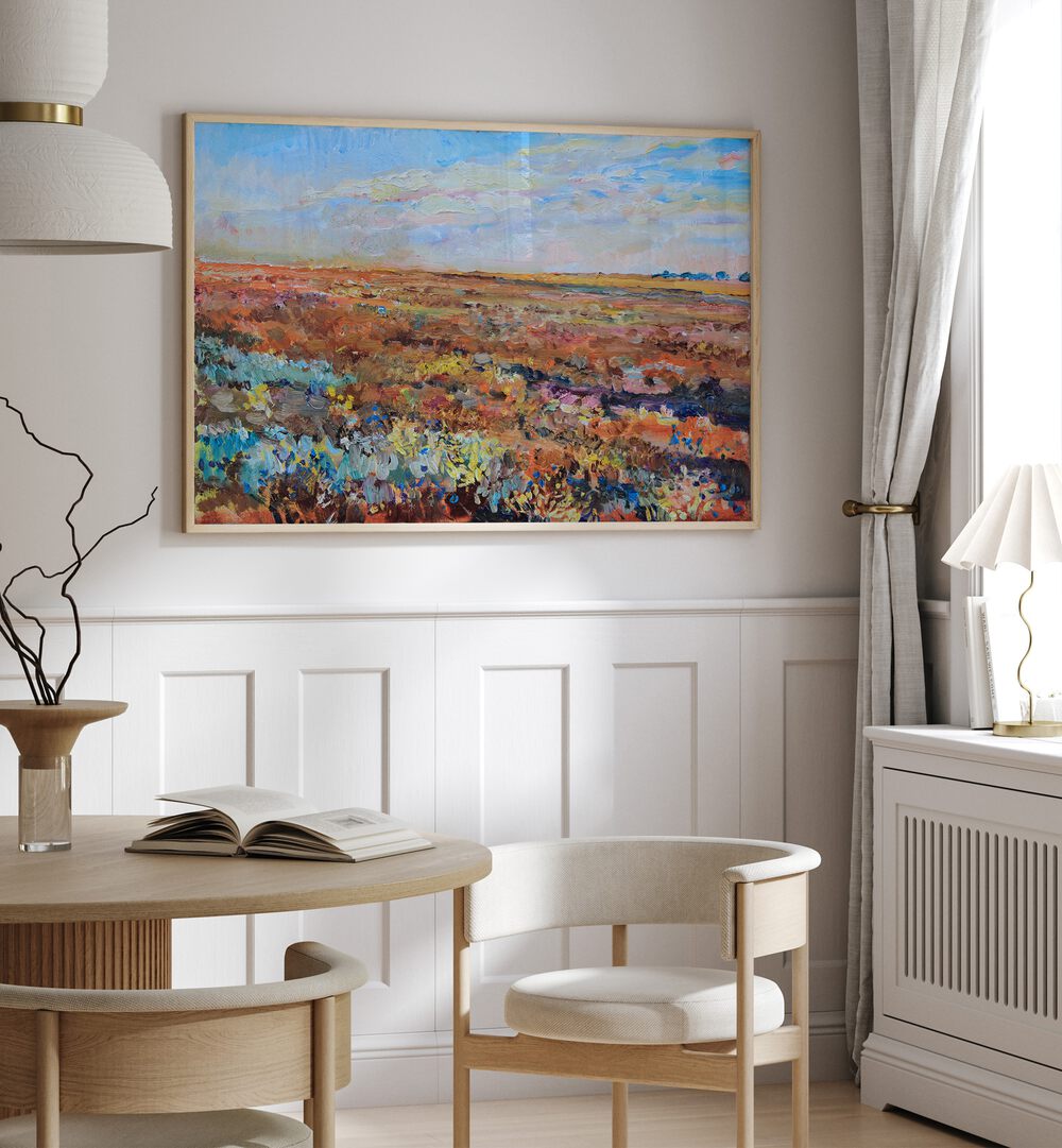 Vibrant autumn landscape showcasing "AUTUMN IN THE STEPPE II, LANDSCAPE PAINTINGS," perfect for home décor.
