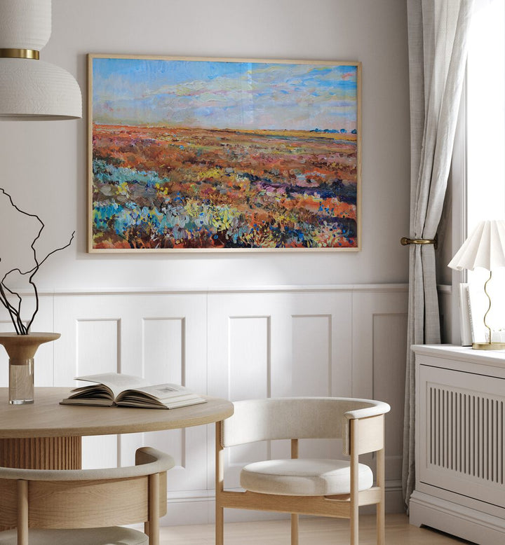 Vibrant autumn landscape showcasing "AUTUMN IN THE STEPPE II, LANDSCAPE PAINTINGS," perfect for home décor.