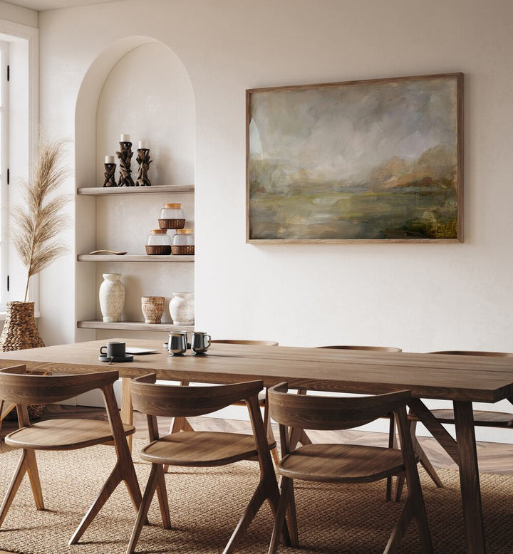 Enhance your decor with the MISTY MORNING VISTA, LANDSCAPE PAINTINGS, showcasing serene foggy beauty and tranquility.