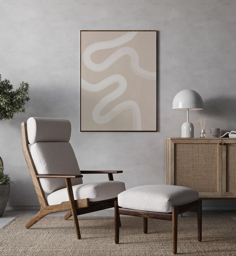 Elegant beige one line drawing, abstract paintings enhance minimalistic decor and elevate your living space.