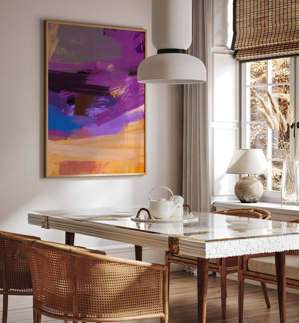 Vibrant ABSTRACTION WITH DRAMATIC SKY II, ABSTRACT PAINTINGS adds elegance to modern spaces with its striking colors.