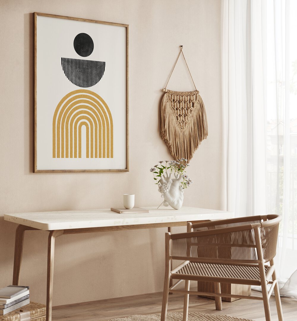 Stylish MIDCENTURY COMPOSITION, BOHO ART PAINTINGS by The Miuus Studio, enhancing modern interiors with elegance.