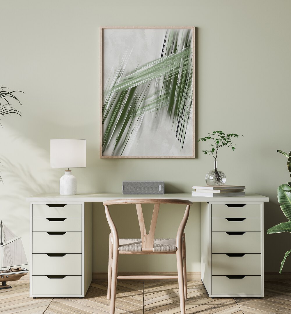 Stylish workspace featuring ABSTRACT DIGITAL ART, ABSTRACT PAINTINGS that enhance modern aesthetics and vibrant decor.