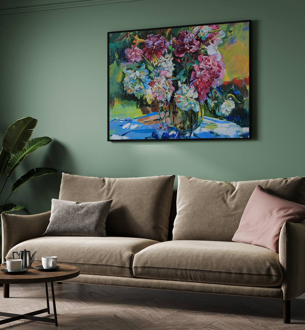 Vibrant WHITE AND PINK PEONIES, FLORAL FLOWER PAINTINGS brighten the room, perfect for adding elegance to any space.