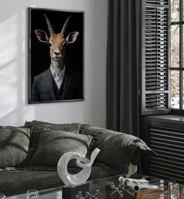 WILD SUITS - ANTELOPE, ANIMAL PAINTINGS by Philippe HUGONNARD showcases a stylish antelope in a sophisticated suit.