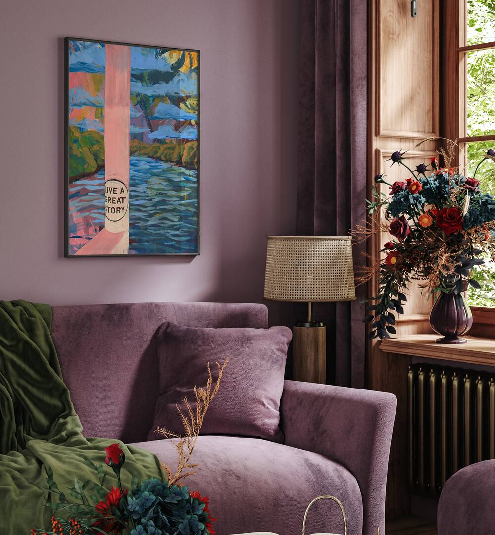 Colorful artwork of the AUSTIN LADY BIRD LAKE TRAIL TEXAS, LANDSCAPE PAINTINGS, enhancing any modern home decor.
