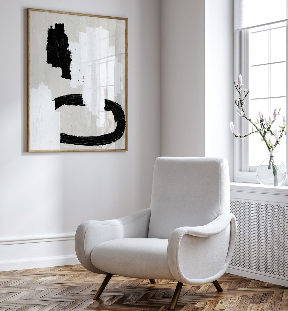 Transform your space with the Abstract Beige and Black Painting from Miuus Studio, a striking piece in modern art.