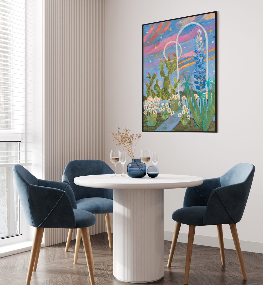 Vibrant BLUE BONNETS SUNSET, FLORAL FLOWER PAINTINGS by Eleanor Baker, perfect for enhancing your home decor.