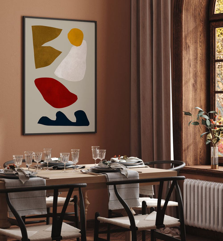 Stylish dining area featuring EXPRESSIVE GEO IV, GEOMETRIC ART PRINTS, adding a modern touch to your home decor.