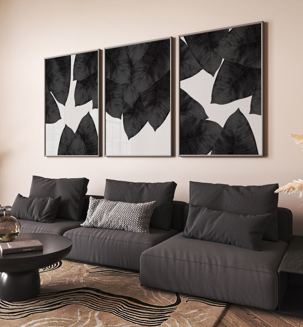 BLACK AND WHITE HARMONY COLLECTION SET , SET OF 3 PAINTINGS