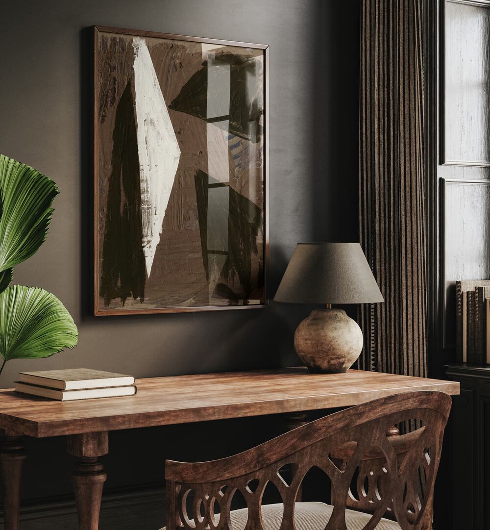 Stylish workspace featuring ATTRACTION, ABSTRACT PAINTINGS, enhancing elegance and sophistication in any room.