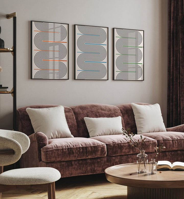 GEOMETRICAL TIDAL MOODS SET , SET OF 3 PAINTINGS