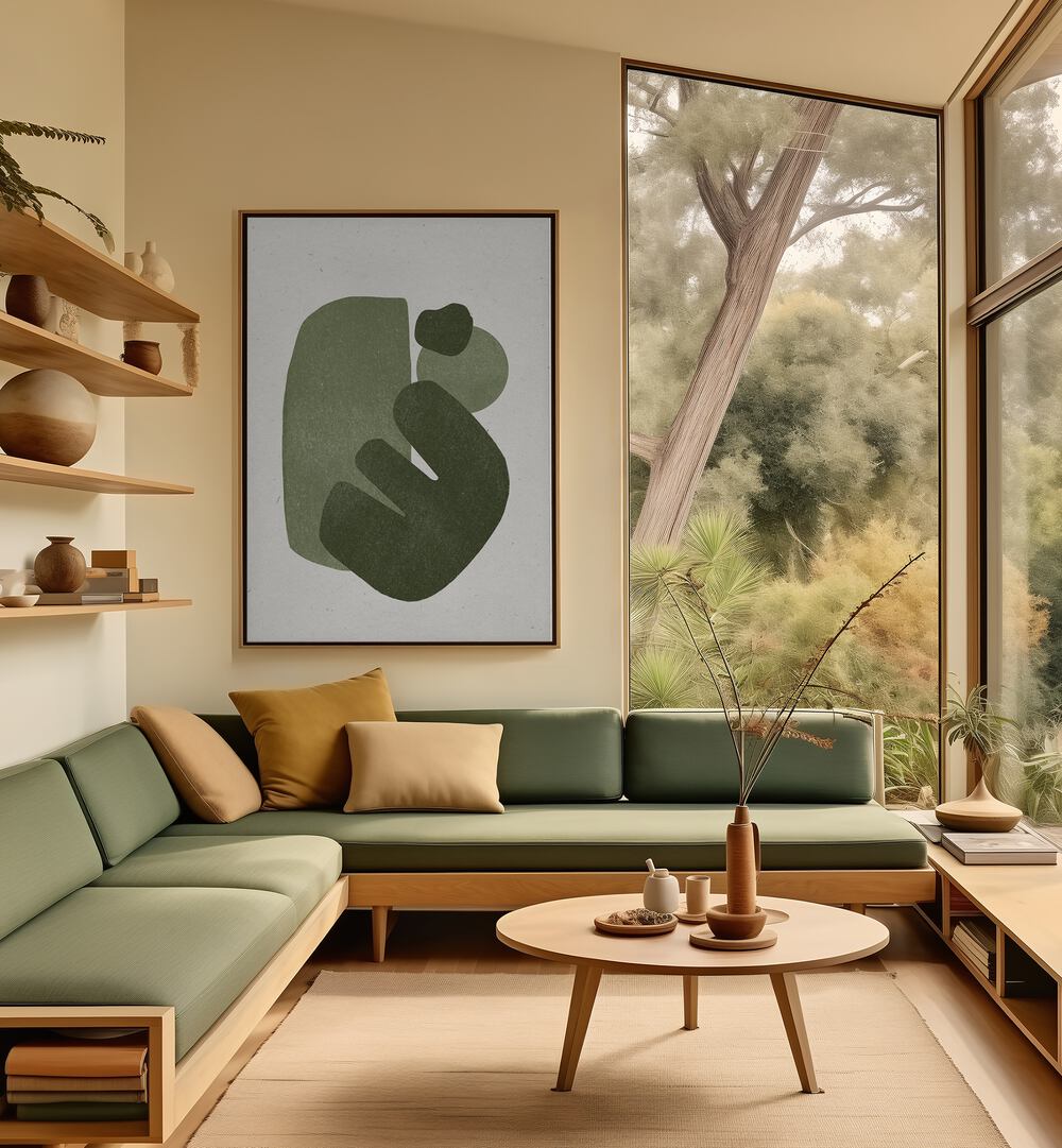Stylish living room featuring MODERN FLOWERS II, ABSTRACT PAINTINGS that enhance the beauty of nature indoors.