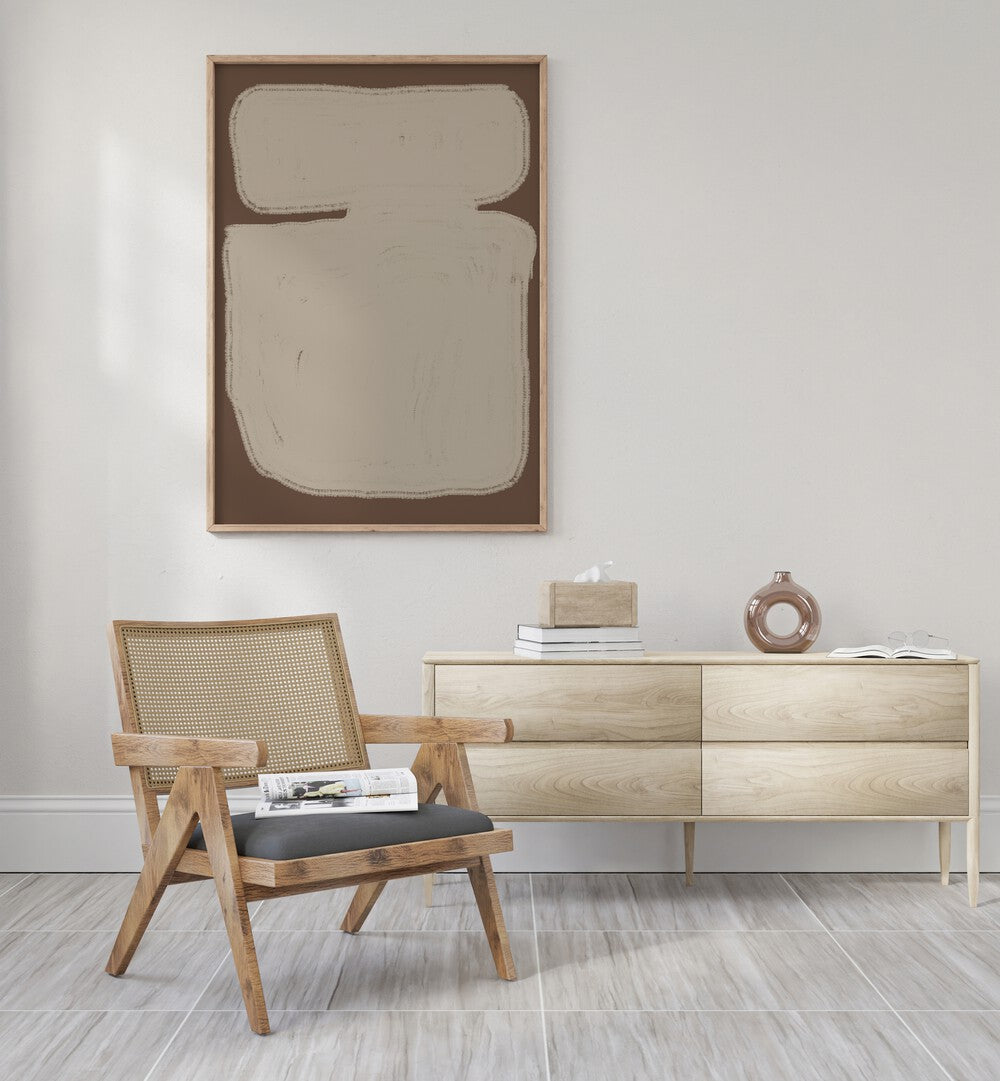 Stylish interior featuring the MODERN SHAPE VASE and ABSTRACT PAINTINGS from The Miuus Studio for elegant decor.