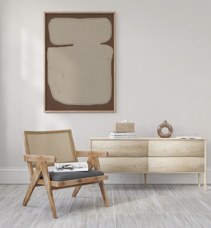 Stylish interior featuring the MODERN SHAPE VASE and ABSTRACT PAINTINGS from The Miuus Studio for elegant decor.