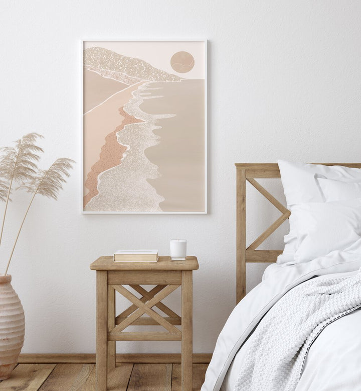 Serene ABSTRACT SEASIDE, LANDSCAPE PAINTINGS showcased in a stylish interior, perfect for coastal-inspired decor.