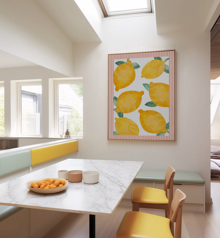 Brighten your home with LEMON VINTAGE, KITCHEN POSTERS, featuring cheerful lemons in a stylish kitchen setting.