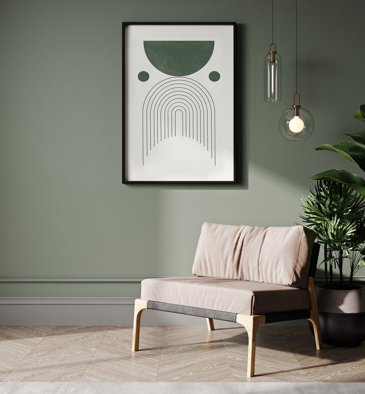 Elevate your space with GREEN MID CENTURY MODERN NO.3, GEOMETRIC ART PRINTS featuring vibrant greens and calming tones.