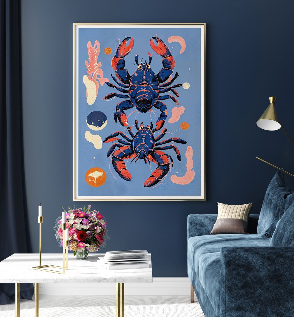 Vibrant LOBSTER, BEACH PAINTINGS showcasing coastal charm, perfect for elevating your kitchen decor.