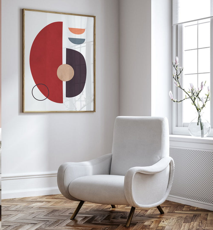 Vibrant EXPRESSIVE VIII, GEOMETRIC ART PRINTS adorn a modern living space, enhancing creativity and style.