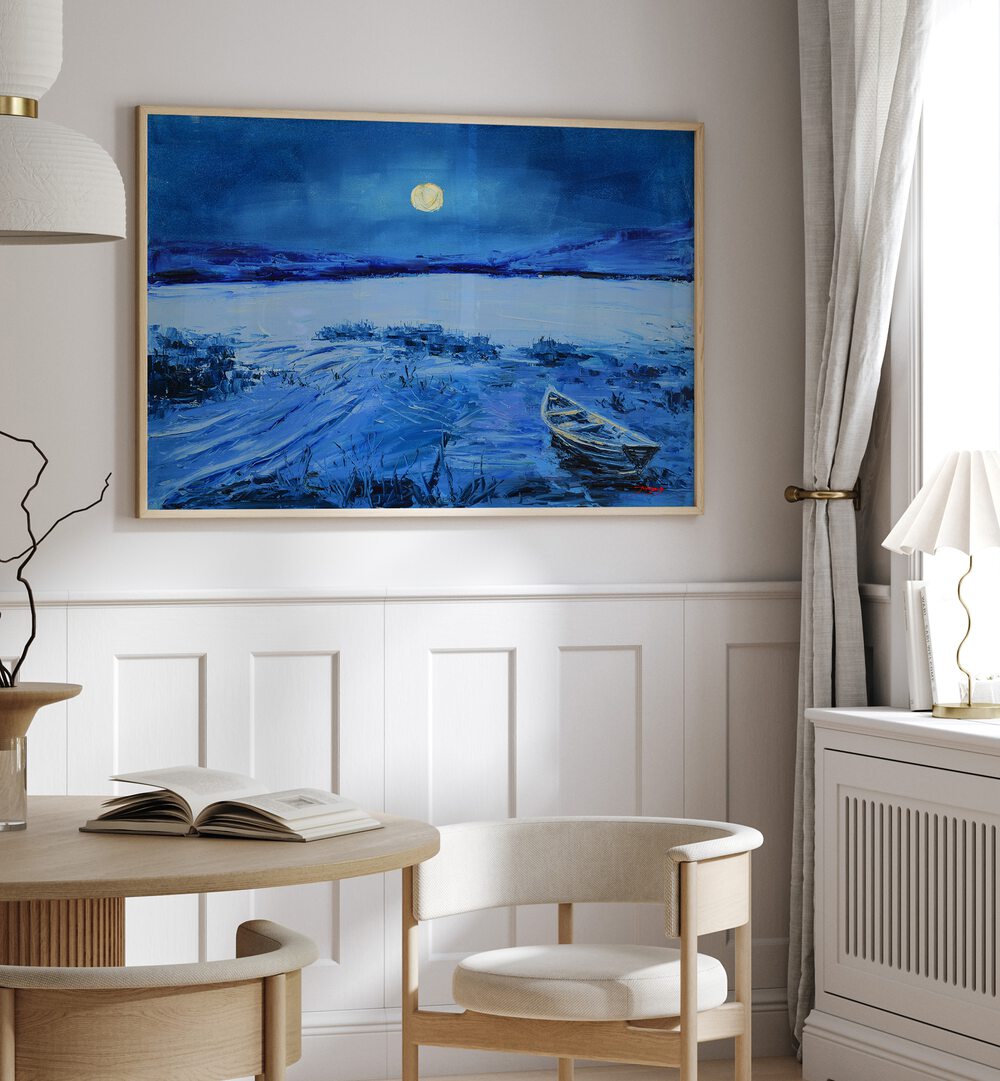 Elegant FULL MOON, LANDSCAPE PAINTINGS displayed in a modern home setting, enhancing the serene atmosphere.