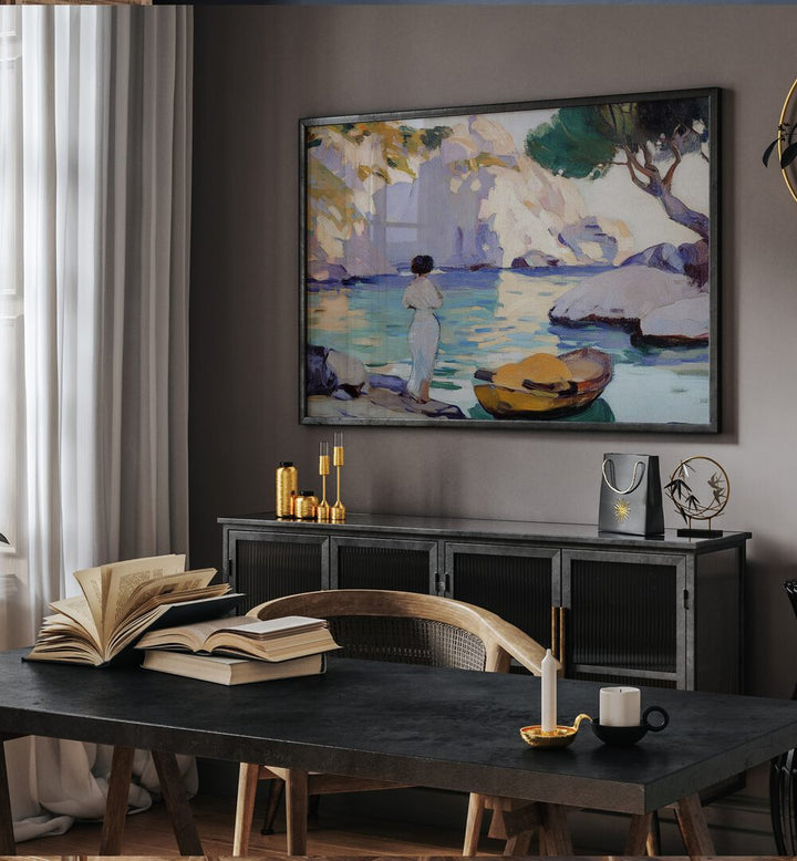 Elegant artwork featuring a WOMAN IN A BOAT, adding serenity and charm to your space. Perfect for any decor.